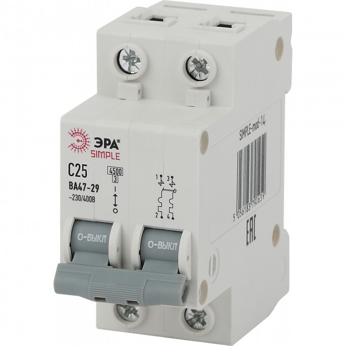 Автоматический выключатель ЭРА SIMPLE 2P 25А (C) B0039231 Автоматический выключатель ЭРА SIMPLE 2P 25А (C) B0039231