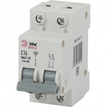 Автоматический выключатель ЭРА SIMPLE-MOD-12 2P 16А C 4,5кА ВА 47-29 Автоматический выключатель ЭРА SIMPLE-MOD-12 2P 16А C 4,5кА ВА 47-29