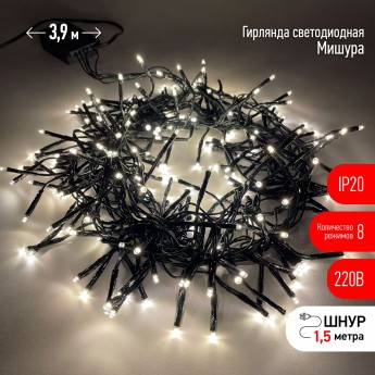 Гирлянда ЭРА ENIN - GW LED Нить Мишура 3,9 м зеленый провод, теплый свет, 220V Гирлянда ЭРА ENIN - GW LED Нить Мишура 3,9 м зеленый провод, теплый свет, 220V
