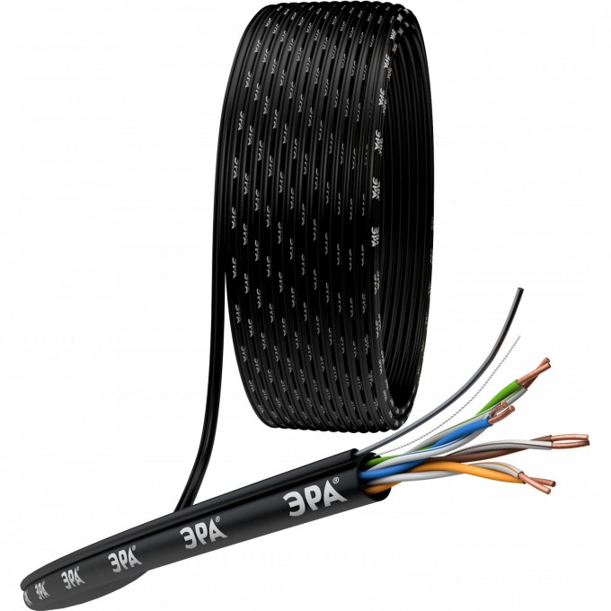 Кабель витая пара ЭРА U/UTP CAT5E 4x2x24 AWG CU PE + ТРОС OUTDOOR 305 м B0044432 Кабель витая пара ЭРА U/UTP CAT5E 4x2x24 AWG CU PE + ТРОС OUTDOOR 305 м B0044432