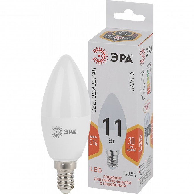 Лампа светодиодная ЭРА B35-11W-827-E14 свеча 880лм Б0032980 B0032980 Лампа светодиодная ЭРА B35-11W-827-E14 свеча 880лм Б0032980 B0032980