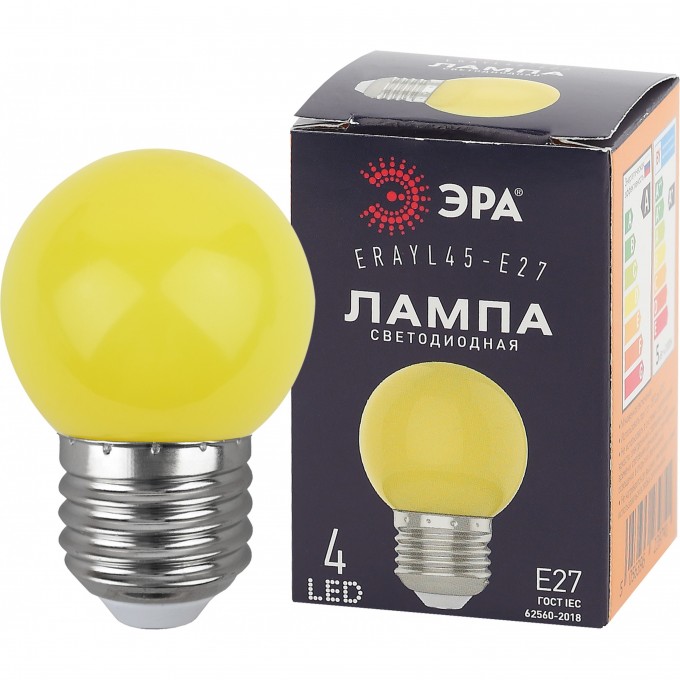 Лампа светодиодная ЭРА ERAYL45-E27 Р45 1Вт шар 4SMD желт. E27 для белт-лайт B0049576 Лампа светодиодная ЭРА ERAYL45-E27 Р45 1Вт шар 4SMD желт. E27 для белт-лайт B0049576