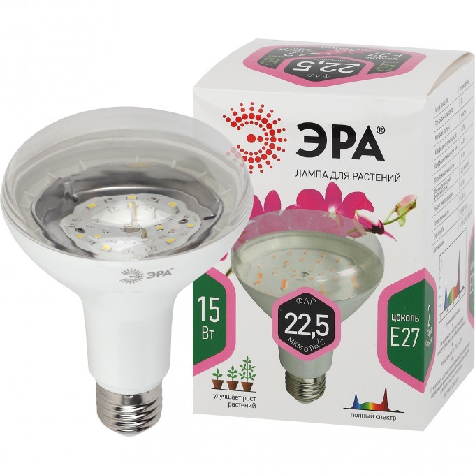 Лампа светодиодная ЭРА FITO-15W-Ra90-E27 15Вт BR30 E27 220-240В для растений полноспектральная бел. спектр Б0039173 B0039173 Лампа светодиодная ЭРА FITO-15W-Ra90-E27 15Вт BR30 E27 220-240В для растений полноспектральная бел. спектр Б0039173 B0039173