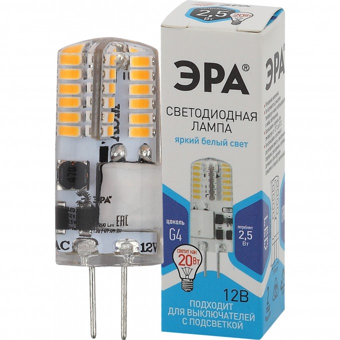 Лампа светодиодная ЭРА LED-JC-2.5W-12V-SLC-840-G4 JC 2.5Вт капсульная 4000К нейтр. бел. G4 12В Б0049090 B0049090 Лампа светодиодная ЭРА LED-JC-2.5W-12V-SLC-840-G4 JC 2.5Вт капсульная 4000К нейтр. бел. G4 12В Б0049090 B0049090