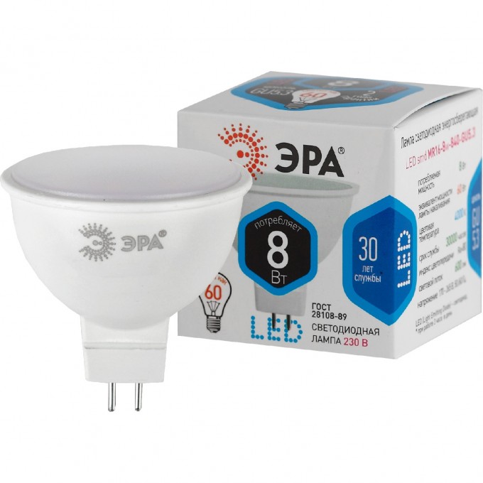 Лампа светодиодная ЭРА MR16-8w-840-GU5.3 640лм Б0020547 B0020547 Лампа светодиодная ЭРА MR16-8w-840-GU5.3 640лм Б0020547 B0020547