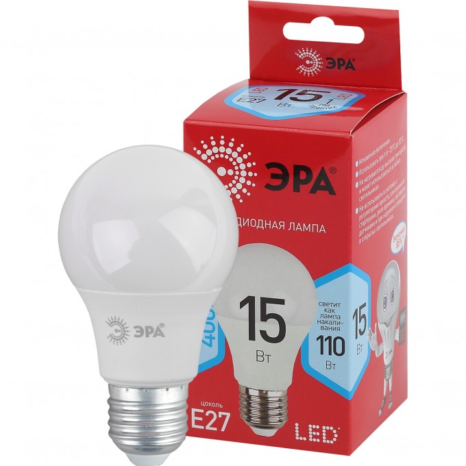 Лампа светодиодная ЭРА RED LINE LED A60-15W-840-E27 R 15Вт A60 груша 4000К нейтр. бел. E27 Б0046356 B0046356 Лампа светодиодная ЭРА RED LINE LED A60-15W-840-E27 R 15Вт A60 груша 4000К нейтр. бел. E27 Б0046356 B0046356