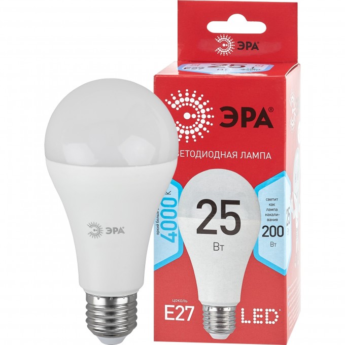 Лампа светодиодная ЭРА RED LINE LED A65-25W-840-E27 R 25Вт A65 груша 4000К нейтр. бел. E27 B0048010 Лампа светодиодная ЭРА RED LINE LED A65-25W-840-E27 R 25Вт A65 груша 4000К нейтр. бел. E27 B0048010