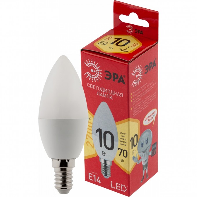 Лампа светодиодная ЭРА RED LINE LED B35-10W-827-E14 R 10Вт B35 свеча 2700К тепл. бел. E14 B0049641 Лампа светодиодная ЭРА RED LINE LED B35-10W-827-E14 R 10Вт B35 свеча 2700К тепл. бел. E14 B0049641