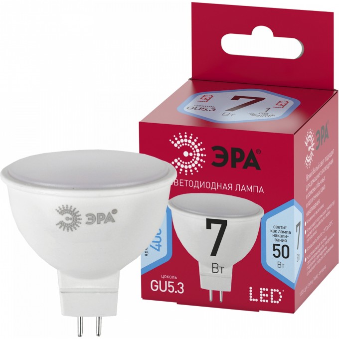 Лампа светодиодная ЭРА RED LINE LED MR16-7W-840-GU5.3 R 7Вт MR16 софит 4000К нейтр. бел. GU5.3 Б0050690 B0050690 Лампа светодиодная ЭРА RED LINE LED MR16-7W-840-GU5.3 R 7Вт MR16 софит 4000К нейтр. бел. GU5.3 Б0050690 B0050690