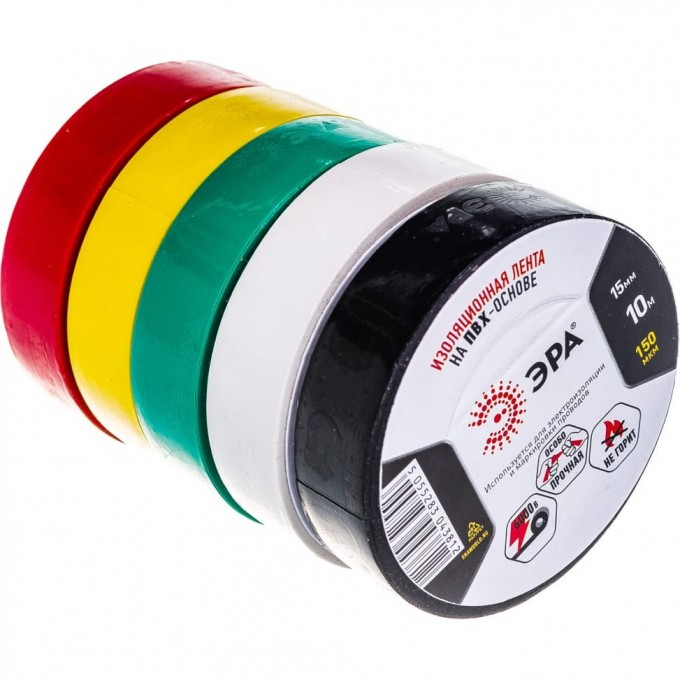 ПВХ-изолента ЭРА 15мм*10м 5цветов C0038781 ПВХ-изолента ЭРА 15мм*10м 5цветов C0038781