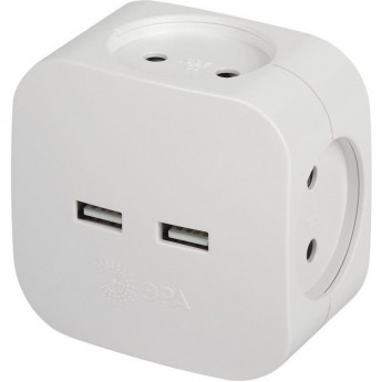Разветвитель электрический ЭРА SP-4-USB-W на 4 розетки 220В+ 2xUSB 2400мА без заземл 10А бел. Б0049532 Разветвитель электрический ЭРА SP-4-USB-W на 4 розетки 220В+ 2xUSB 2400мА без заземл 10А бел. Б0049532
