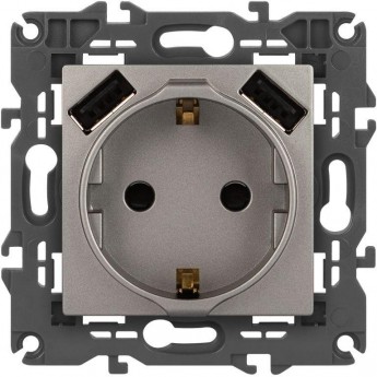 Розетка ЭРА ELEGANCE Б0065775 14-4109-16 2P+E 16A-250В штор. с 2xUSB 5В-3А титан Розетка ЭРА ELEGANCE Б0065775 14-4109-16 2P+E 16A-250В штор. с 2xUSB 5В-3А титан