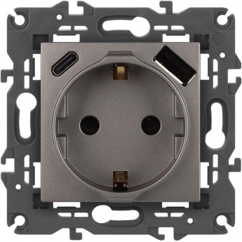 Розетка ЭРА ELEGANCE Б0067695 14-4108-16 2P+E 16A-250В со шторками с USB type-A+C 5В-3А титан Розетка ЭРА ELEGANCE Б0067695 14-4108-16 2P+E 16A-250В со шторками с USB type-A+C 5В-3А титан