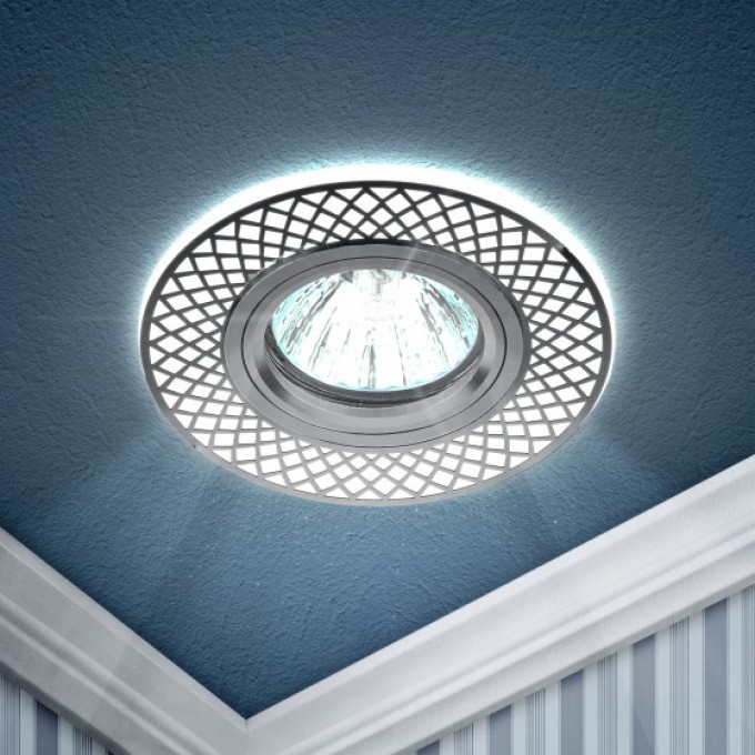 Светильник ЭРА DK LD42 WH/CH /1 декор cо светодиодной подсветкой MR16 белый/хром B0048938 Светильник ЭРА DK LD42 WH/CH /1 декор cо светодиодной подсветкой MR16 белый/хром B0048938