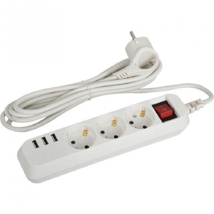 Удлинитель электрический ЭРА U-3es-3m-USB с заземлением с выключателем 3 розетки+3xUSBA 3м 10А Б0052901 B0052901 Удлинитель электрический ЭРА U-3es-3m-USB с заземлением с выключателем 3 розетки+3xUSBA 3м 10А Б0052901 B0052901