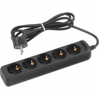 Удлинитель электрический ЭРА UX-5e-1,5m-B с заземлением 5 розеток 1,5 м ПВС 3х0,75мм2 10А черный