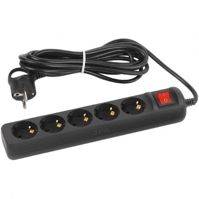 Удлинитель электрический ЭРА UX-5es-5m-B с заземлением с выключателем 5 розеток 5 м ПВС 3x0,75мм2 10А черный B0057732 Удлинитель электрический ЭРА UX-5es-5m-B с заземлением с выключателем 5 розеток 5 м ПВС 3x0,75мм2 10А черный B0057732