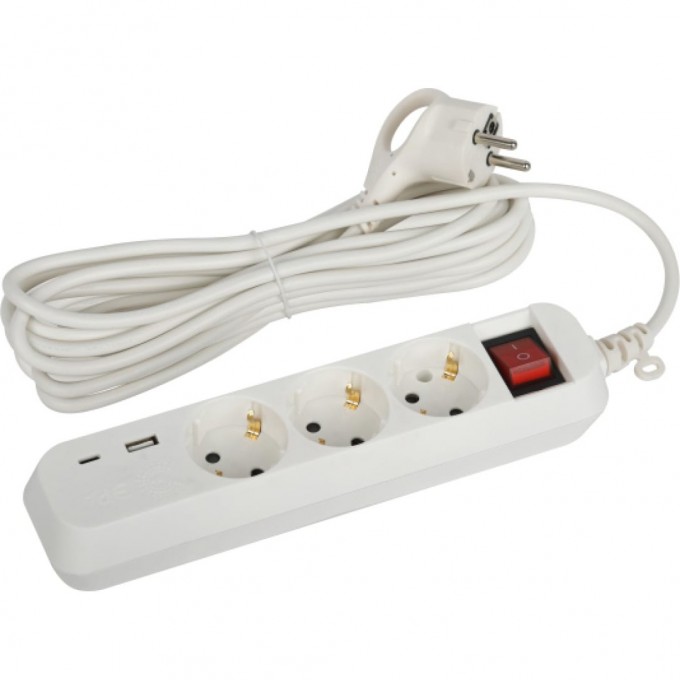 Удлинитель ЭРА Б0052899 3х5м с заземлением 10А 1xUSBA+1xUSBC с выключателем UB-3es-5m-USB B0052899 Удлинитель ЭРА Б0052899 3х5м с заземлением 10А 1xUSBA+1xUSBC с выключателем UB-3es-5m-USB B0052899