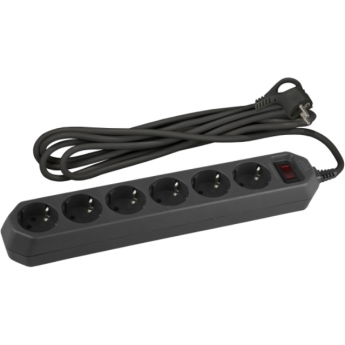 Удлинитель с сетевым фильтром ЭРА Б0037265 6х5м с заземлением 10А IP20 USF-6es-5m-B черный