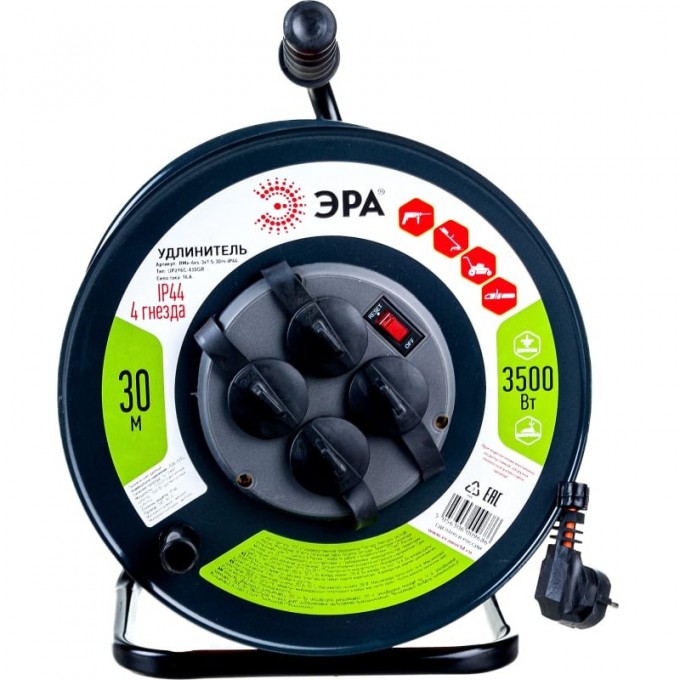Удлинитель силовой ЭРА RMx-4es-3x1.5-30m-IP44(KG) на металлической катушке c заземлением 4 розетки 30м КГ 3х1.5мм2 B0046844 Удлинитель силовой ЭРА RMx-4es-3x1.5-30m-IP44(KG) на металлической катушке c заземлением 4 розетки 30м КГ 3х1.5мм2 B0046844