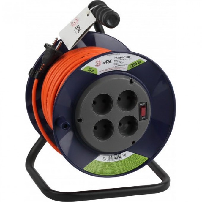 Удлинитель силовой ЭРА RPx-4s-2x1.0-30M на пластиковой катушке без заземления 4 розетки 30м ПВС 2х1мм2 B0046843 Удлинитель силовой ЭРА RPx-4s-2x1.0-30M на пластиковой катушке без заземления 4 розетки 30м ПВС 2х1мм2 B0046843