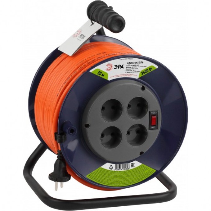 Удлинитель силовой ЭРА RPX-4S-2x1.5-50M на пластиковой катушке без заземления 4 розетки 50м ПВС 2х1.5мм2 B0046831 Удлинитель силовой ЭРА RPX-4S-2x1.5-50M на пластиковой катушке без заземления 4 розетки 50м ПВС 2х1.5мм2 B0046831
