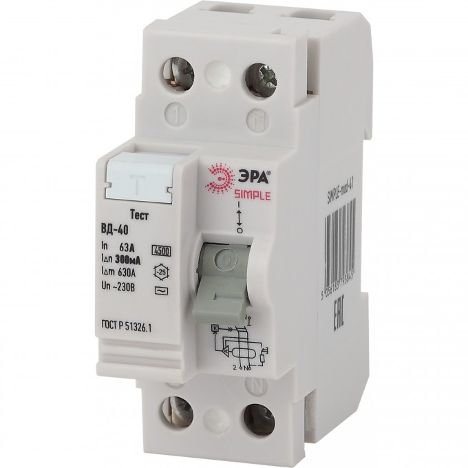 Устройство защитного отключения ЭРА SIMPLE-MOD-52 ВД-40 2P 63А/300мА электронное B0039272 Устройство защитного отключения ЭРА SIMPLE-MOD-52 ВД-40 2P 63А/300мА электронное B0039272
