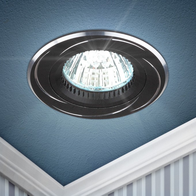 Встраиваемый светильник алюминиевый ЭРА KL34 AL/BK/1 поворотный MR16 12V 50W черный B0049558 Встраиваемый светильник алюминиевый ЭРА KL34 AL/BK/1 поворотный MR16 12V 50W черный B0049558