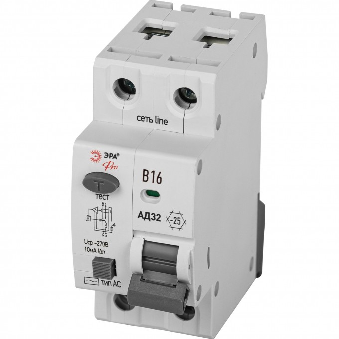 Выключатель автоматический дифференциального тока ЭРА PRO 1P+N B16 10мА тип АC защита 230В АВДТ 4.5кА B0057368 Выключатель автоматический дифференциального тока ЭРА PRO 1P+N B16 10мА тип АC защита 230В АВДТ 4.5кА B0057368