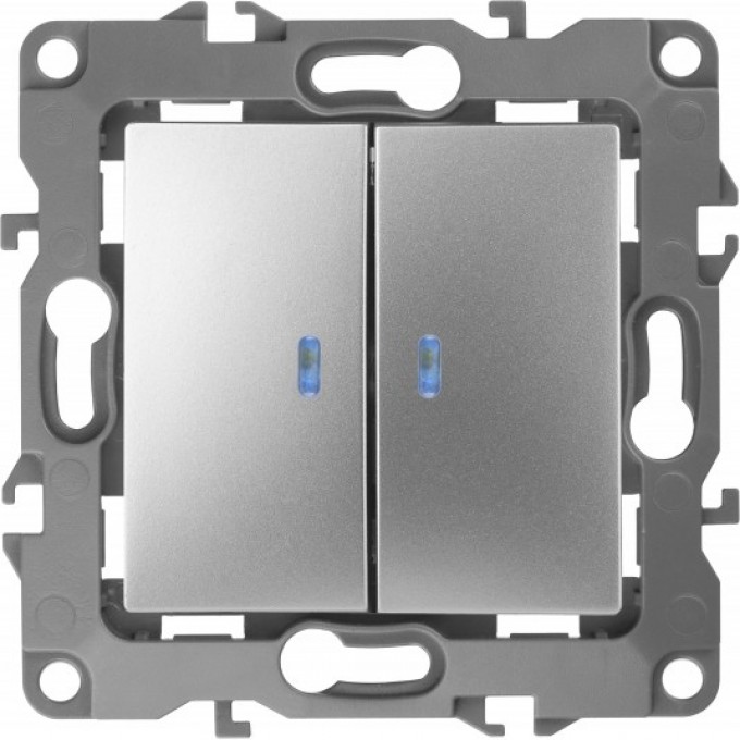 Выключатель ЭРА 12 двойной с подсветкой 10АХ-250В IP20 алюминий B0014659 Выключатель ЭРА 12 двойной с подсветкой 10АХ-250В IP20 алюминий B0014659