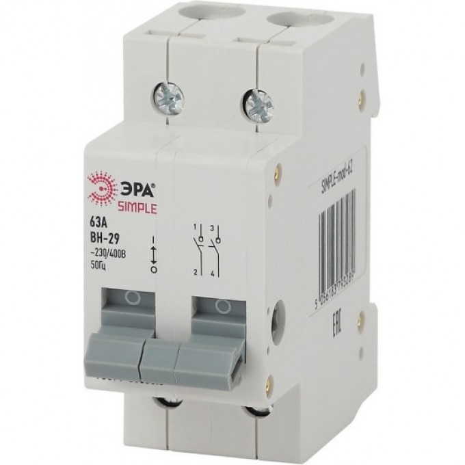Выключатель нагрузки ЭРА SIMPLE-MOD-62 SIMPLE 2P 63А ВН-29 B0039252 Выключатель нагрузки ЭРА SIMPLE-MOD-62 SIMPLE 2P 63А ВН-29 B0039252