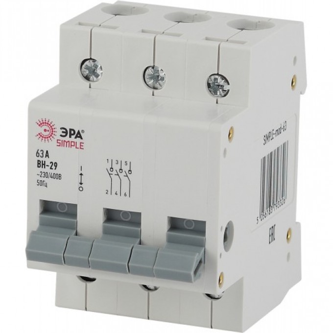 Выключатель нагрузки ЭРА SIMPLE-MOD-66 3P 63А ВН-29 B0039256 Выключатель нагрузки ЭРА SIMPLE-MOD-66 3P 63А ВН-29 B0039256